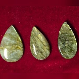 Three Labradorite Gemstone Cabochons. 1 To 1 1/2 Inches, Teardrop Shaped